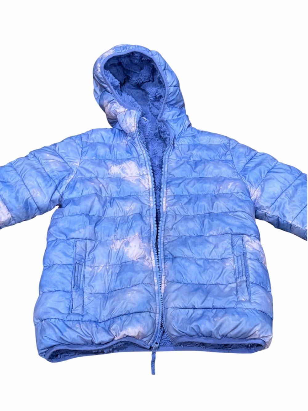 Lands' End, Girl’s Purple and Pink Hooded Puffer Jacket, Size 10/12